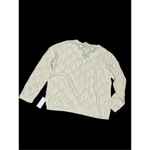 Peace love world open knit crochet sweater L